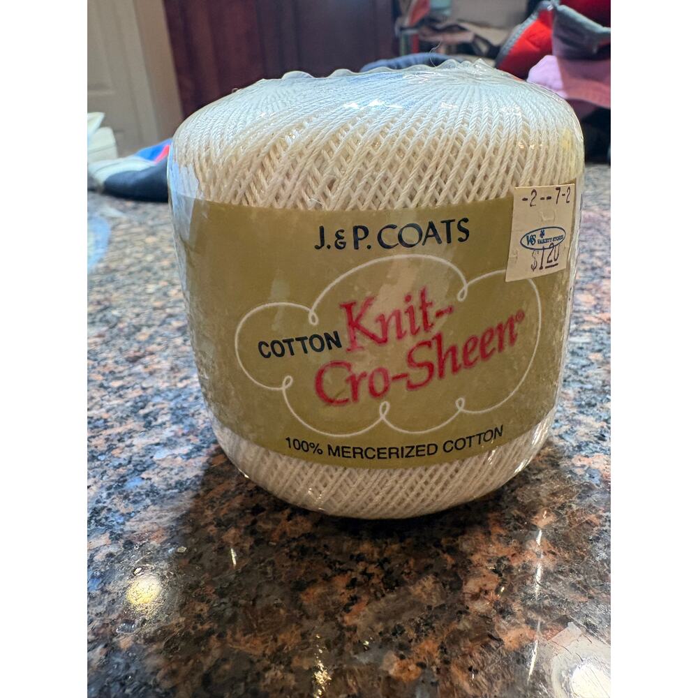 Vintage J&P Coats Knit Cro-Sheen Ecru Thread 100% Mercerized Cotton Yarn 1 Roll - Picture 3 of 7